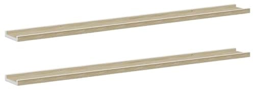 vidaXL Wall Shelves in White and Sonoma Oak - Modern Design MDF Shelves for Living Room, Bedroom, or Office - Decorative Wall-mounted Storage 115x9x3 cm