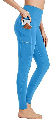 BAYGE Damen Thermo Sport Leggings Winter Hohe Taille Fleece Gefüttert Wasserdicht Blickdicht Bauchkontrolle Slim Fit Yogahose Thermo Sporthose Sweathose Fitnesshose mit Taschen, Seablau, L