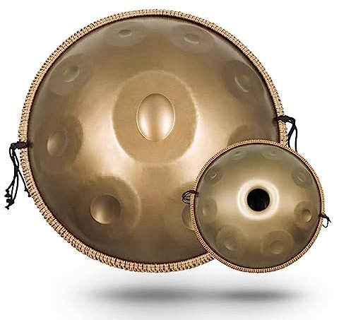 ORZSSJ Handpan-Trommel, D-Moll, 17 Noten, 22 Zoll, Stahl, Gold, 440 Hz/432 Hz mit Tasche, Ständer und Schlägern