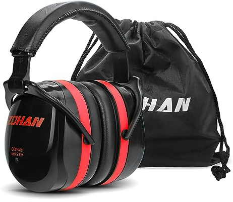 ZOHAN 012 Cuffie Antirumore Lavoro, Cuffie Insonorizzanti Facilmente regolabile Pieghevole, SNR 34 dB per Falciatura, Costruzione,Aereo, Falegnameria - Rosso
