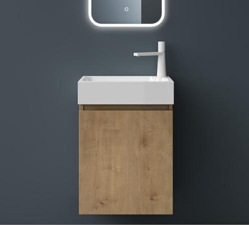 Mai & Mai Waschtisch mit Unterschrank 46x26x63cm Kerneiche | Badmöbelset für Gäste WC, Badezimmermöbel Pisa02