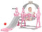 FUKEA Kids Slide, Large Toddler Swing and Slide Set with Storytelling Machine, Basketball Hoop Garden Climbing Frames, 4-in-1 Garden Slide for Toddlers Age 1-3 Indoor & Outdoor(Light Pink)