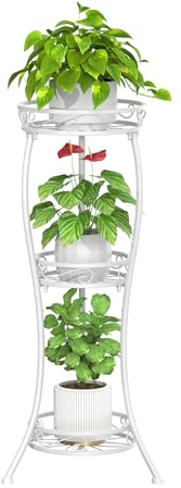 JC-Houser 3-stöckiger hoher Pflanzenständer aus stabilem Metal für große Töpfe Indoor und Outdoor Mehrstufiges Blumenständer Gestell für Terrasse Büro Bad Ecke Vertikale Dekoration, Weiß