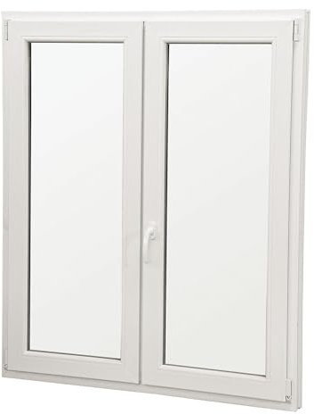 Finestra Serramenti in PVC Bianco 110x150 cm Design Minimal con Doppio Vetro Camera da 24mm Infissi Due Ante in PVC 5 Camere e Vetri Antinfortunistici F110x150
