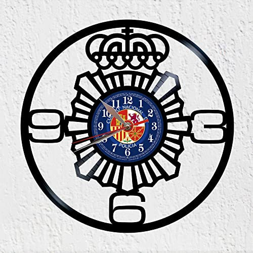 VINY WOODY Schallplattenuhr aus Vinyl mit Wappen der Nationalpolizei Spanien