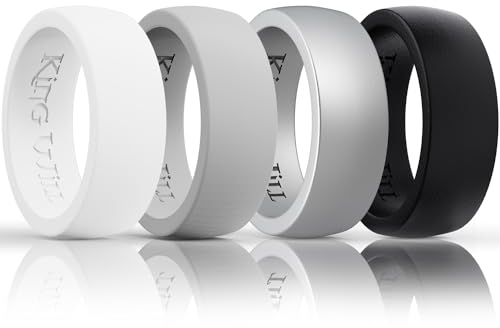 King Will Domed Silicone Rings for Men - Comfortable and Breathable Mens Wedding Bands in White Silver Gray Black - 8.5mm Wide Rubber Wedding Bands for Men - Perfect for Active Lifestyles 9