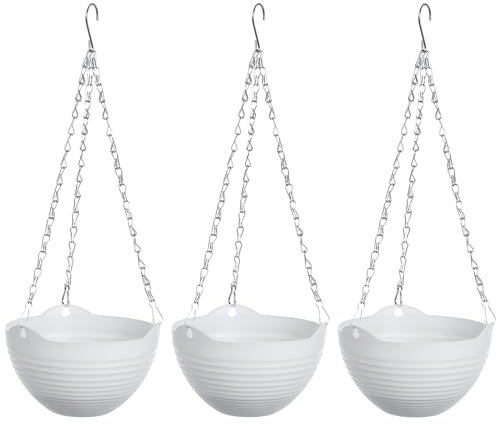 PATIKIL Plastic Self-Watering Hanging Planters, 3 Pack 8 Inch Garden Flower Pot Container Baskets with Chain and Drainer for Indoor Outdoor, White
