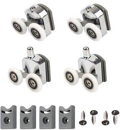 4 Pieces Shower Door Rollers, Glass Door Rollers, Adjustable Height Rollers, Double Upper Double Lower Glass Door Rollers, Suitable for All Kinds of Bathrooms (23mm)