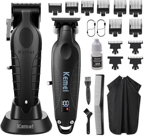 KEMEI Haarschneider und Trimmer Set Professional, Barbierschere zum Haareschneiden, wiederaufladbare elektrische Trimmer für Männer, T-Blade Grooming Kit mit 11 Führungskämmen für die Familie