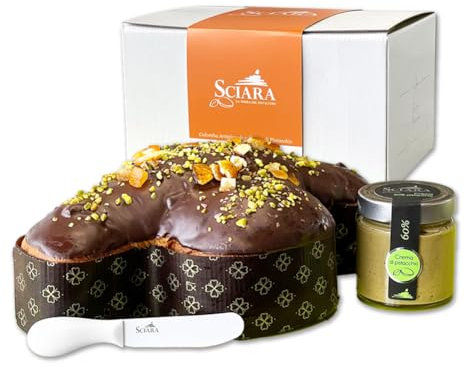 SCIARA - Colomba Pistacchio e Arancia a Lievitazione Naturale 750 grammi con Crema di Pistacchio 60% vasetto 190 grammi - Privo di Coloranti e Conservanti, senza Uvetta e Canditi.