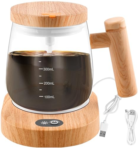400ml Self Stirring Coffee Mug with Handle and Lid, Rechargeable Electric High Speed Mixing Cup,Portable Glass Coffee Mug,Waterproof Automatic Stirrer Coffee Mug for Coffee Milk (With Coaster)