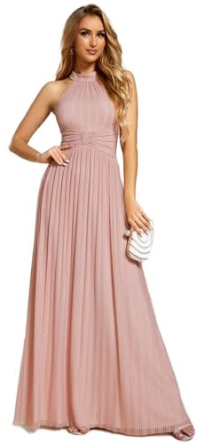 Ever-Pretty Abendkleider Elegant für Hochzeit Ärmellos Kleid Elegant Damen Festlich Lang Ballkleid Maxi Hell A Line Rosa 48