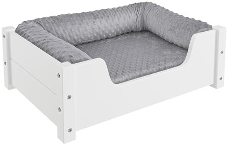 Erst-Holz Gemütliches Tierbett für Katzen und Hunde 60x40 Kiefer weiß V-30.32-W-60x40, Ausstattung:mit Rollrost. Polster und Matratze
