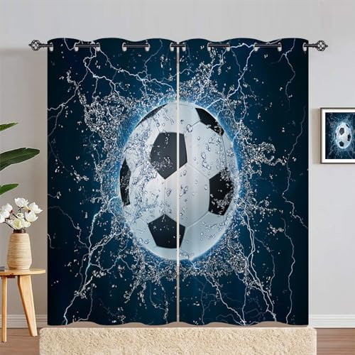 ANHOPE Sport Thema Ball Fußball Vorhänge mit Ösen Blickdichte Gardinen Blackout Curtain Thermo Vorhang Kinder Jungen Mädchen Schlafzimmer Wohnzimmer Verdunklungsvorhänge 2er Set H 200 x B 140 cm