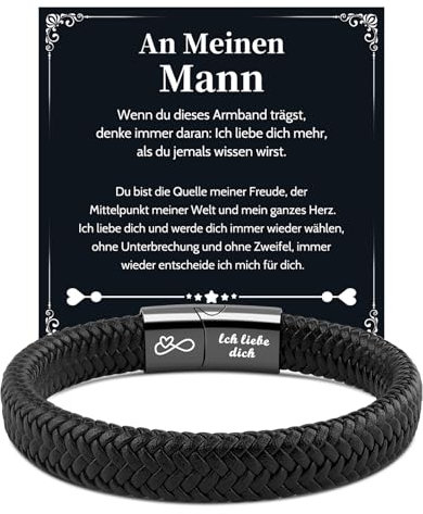 VU100 Ich Liebe Dich Geschenke für Männer, Valentinstag Jahrestag Geschenk für Ihn Lederarmband Herren mit Gravur An Meinen Mann Armband Geburtstag Weihnachten Liebes Geschenk für Ihn Freund Ehemann