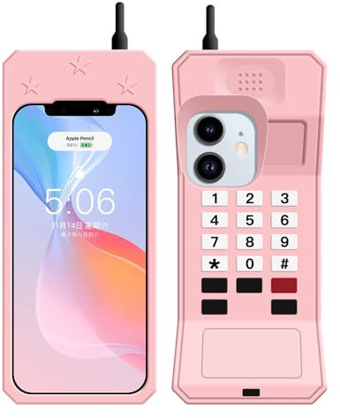 UnnFiko Silicone Case for iPhone 12, Retro Funny Creative Mobile Phone Case, Shockproof Cartoon Protective Case, Pink