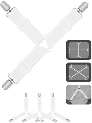 LOZTBUE Lot de 4 tendeurs de draps, boucle de lit réglable, tendeur de drap triangulaire, tendeur de drap avec clip en métal, pour draps, matelas, canapés