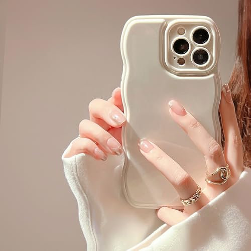 ZTOFERA Case for iPhone 16 Pro Max 6.9 inch, Curly Wave Phone Case Solid Colour Simple Wave Frame Shockproof Soft Silicone Case for iPhone 16 Pro Max, Beige