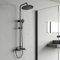 KOMIRO Colonne de Douche Noir, Colonne de Douche avec Mitigeur, Ensemble de Douche avec Hauteur Réglable, Pomme Douche de Tête 250 mm Rond et Douchette 3 Jets D'eau pour Salle de Bain