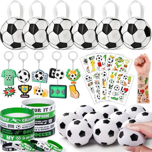 Toyssa Football Party Bag Fillers for Kids Include Gift Bags Stress Balls Keyring Temporary Silicone Bracelet, Football Pinata Filler Kids Party Favours Supplies Gifts for Boys Girls Birthday