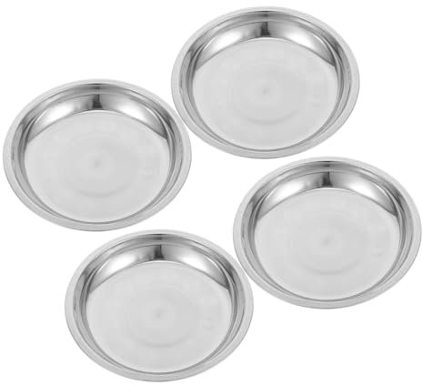 BCOATH 4 cuencos poco profundos de acero inoxidable para gatos y perros pequeños, 18 cm, platos de comida y agua, platos de metal duraderos para gatos