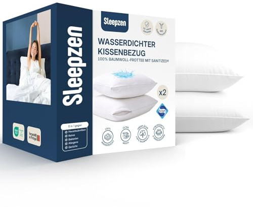 SLEEPZEN Kissenbezug 50 x 90 cm Wasserdicht (2er-Set), Atmungsaktiver, Weicher und Geräuscharmer Kissenbezug, Hochwertige Qualität, Oeko-Tex®-Zertifiziert, Baumwolle, Reißverschluss, Hypoallergen
