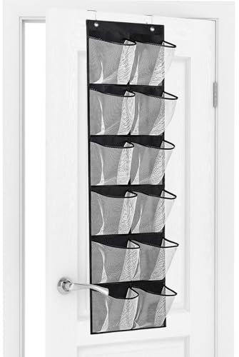 Newthinking Over the Door Shoe Storage Organiser, Hanging Shoe Rack Storage with 12 Large Mesh Pockets, Over the Door Hanging Organiser for Kitchen Bedroom Bathroom Closet