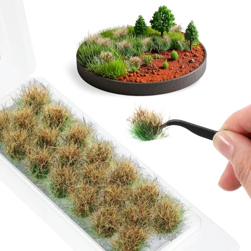 Xthrotsenk Graskopf Modellbau Gras 20 Stück Grasbüschel Pflanzen Modell Tiefland-Sträucher Kunstrasen Miniatur-Gelände Buschige Büschel für DIY-Sandgelände, Eisenbahn, Spielszenerie (Herbstbraun)
