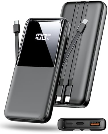 Power Bank 26800mAh, Tragbares Ladegerät mit 2 integrierten Kabeln, USB C Schnellladung Powerbank Externer Akku Kompatibel mit iPhone 16 15 14 13 Samsung Galaxy