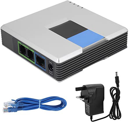 Pissente VoIP Gateway 2 Ports Internet Phone Adapter SIP RJ45 Cable for PAP2T with Network Cable Lightweight Portable (UK Plug)