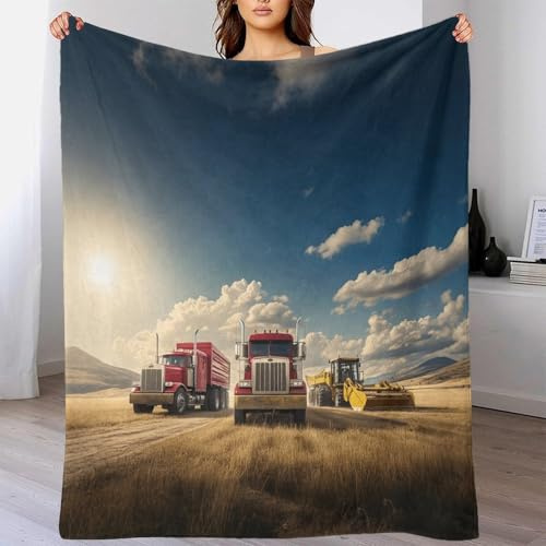 American Lastwagen (LKW) Kuscheldecke Superweiche Und Warme Fleecedecke 60x80inch(150x200cm) Für Sofa, Couch Und Bett Mit Traktor Muster, Kuschelige Angenehme Decke Wohndecke Sofadecke
