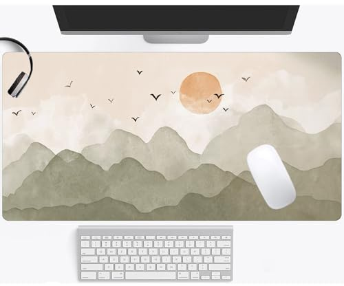 Nature Minimalist Cute Boho Desk Mat Sage Green Beige Aesthetic XXL Large Extended Gaming Mouse Pad Women Gamer Girl Work Office Computer Deskmat Mousepad Laptop Keyboard Mat Desk Pad 35.4x15.7 in