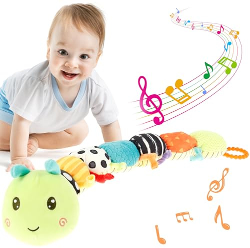 harupink Baby Spielzeug 0 3 6 Monate Raupe Musikspielzeug,5 in 1Montessori Sensorik Spielzeug Baby Geschenk Mädchen Musikalisches Plüschtier mit Rassel,Beißring und Größe messung,Geschenk zur Geburt