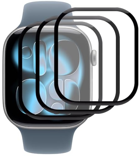 GIOPUEY Pellicola Protettiva per Apple Watch Series 11 46mm, [3 Pezzi] Vetro temperato Schermo Protezione Pellicola [Copertura Completa] [Anti-graffio] - Trasparente