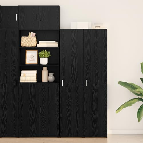 ZQQLVOO Klassisches Highboard aus massiver Eiche in Schwarz mit mattem Finish – Stabiles und Robustes Möbelstück für praktische Aufbewahrung im Wohnzimmer oder Esszimmer