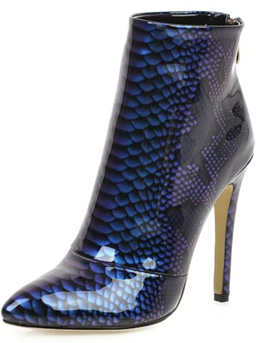 Gicoiz Vernice Tacco a Spillo Tacco Alto Stivaletti Donna Appuntito Inverno Eleganti Snakeskin Serata Halloween Polacchine Blu Numero 34 EU