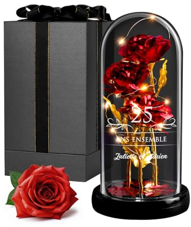 Maverton ewige Rose mit Licht personalisiert, Pärchen Geschenke | Infinity Rose in Glaskuppel, Hochzeitsgeschenke für Brautpaar, personalisierte Geschenke zum Hochzeitstag zur Hochzeit