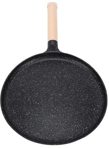Flache Pfannkuchen Grillplatte, Aluminiumlegierung mit Holzgriff | Antihaftbeschichtete Oberfläche, gleichmäßige Wärmeverteilung, vielseitig für Tortilla Roti Crêpes, für Induktionsherd