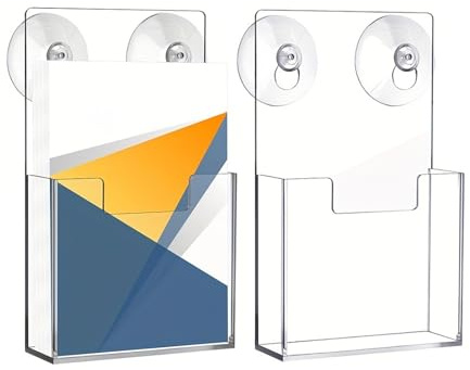 Whnbuij Broschürenhalter Für Die Wandmontage – sturdy 2 Stück Saugnapf Prospekthalter, Flyer Display Ständer, Broschüren Büro Schule Restaurant Museum | Multipurpose Outdoor Indoor Utility
