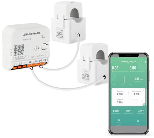 Smart Home Zigbee Energy Monitor in tempo reale di utilizzo dell'elettricità e monitoraggio bidirezionale, con 2 x 120 A CT, supporta sistema a 3 fili a 2 fasi o 1 fase, funziona con Home Assistant