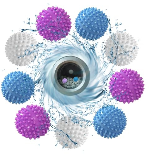 Trocknerbälle,Trocknerball,9 Stück Trocknerbälle Für Wäschetrockner,Wiederverwendbare Dryer Balls,Trocknen Ball, Waschball Für Waschmaschine,Trockner Bälle Für Heim Kleidung(Blau, Weiß, Lila)