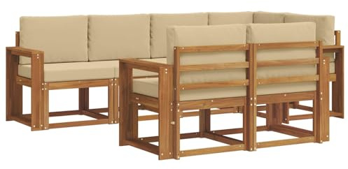 vidaXL Outdoor-Sofagarnitur mit Kissen 7 pcs Natur und Beige, Garten Lounge Set, modernes Outdoor-Sofa, Bequeme Gartenmöbel, massives Holz-Sofa, vielseitige Garten-Couch