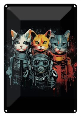 Wallario Blechschild Wandbild aus Metall Katzen auf Mission - 20 x 30 cm in Premium-Qualität: Brillante Farben