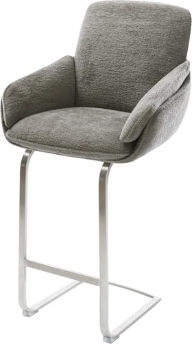 DELIFE Barstuhl Luan-Flex Freischwinger Flach Edelstahl Silberfarben Bouclé Soft Schlamm