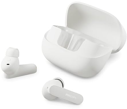 PHILIPS TAT3000WT Auricolari True Wireless, cancellazione del rumore adattiva, 48 ore di riproduzione, gommini SecureFit, 6 mic per chiamate chiare, Bluetooth 6.0, Auracast, IPX4, Compatti, Bianco