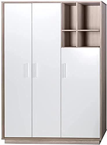 roba Kleiderschrank, Schrank Babyzimmer 'Olaf', 3 Drehtüren, Regal, Kindermöbel weiß / Luna Elm