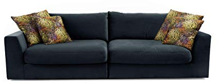 CAVADORE Big Sofa Fiona/ XXL-Couch mit tiefen Sitzflächen und weicher Polsterung / modernes Design / 274 x 90 x 112 / Samt blau