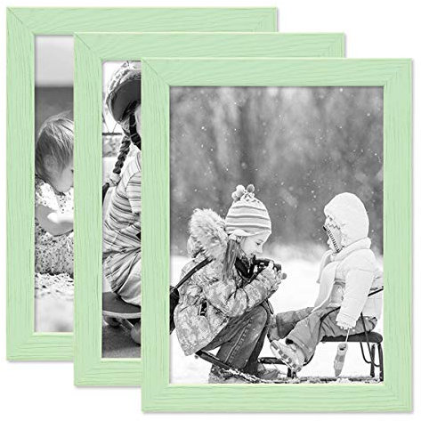 PHOTOLINI Bilderrahmen Kinderzimmer 15x20 cm Grün, 3er Set Wechselrahmen farbig, Holz, Acrylglas, Made in Germany, zum Aufstellen & Aufhängen, mit Zubehör - für bunte Kinderbilder