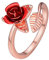 Suplight Bague Femme Réglable Décor de Rose Fleur Rouge Anneau Ouvert Plaqué Or Rose Bijoux pour Fille Girl Women Ring Cadeau des Anniversaire Fête des Mères Saint Valentin