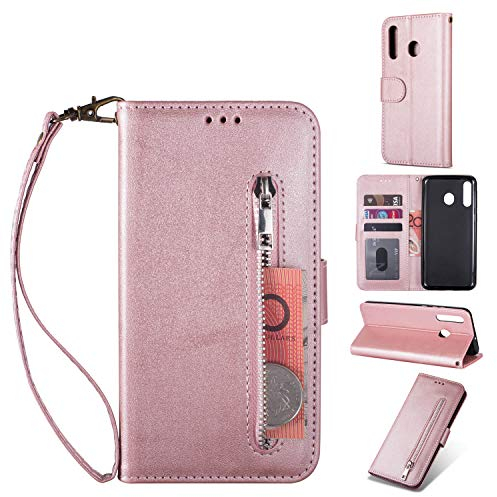 ZTOFERA Hülle für Samsung Galaxy A20E Schutzhülle Leder PU Wallet Lederhülle Klapphülle Kartenfach Standfunktion Zipper Brieftasche Magnetisch Silikon Protective Case für Galaxy A20E - Roségold
